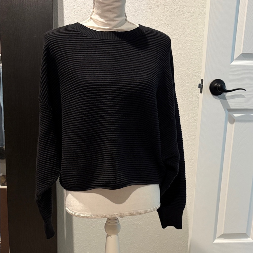 Aerie Black Ribbed Crew Neck Sweater